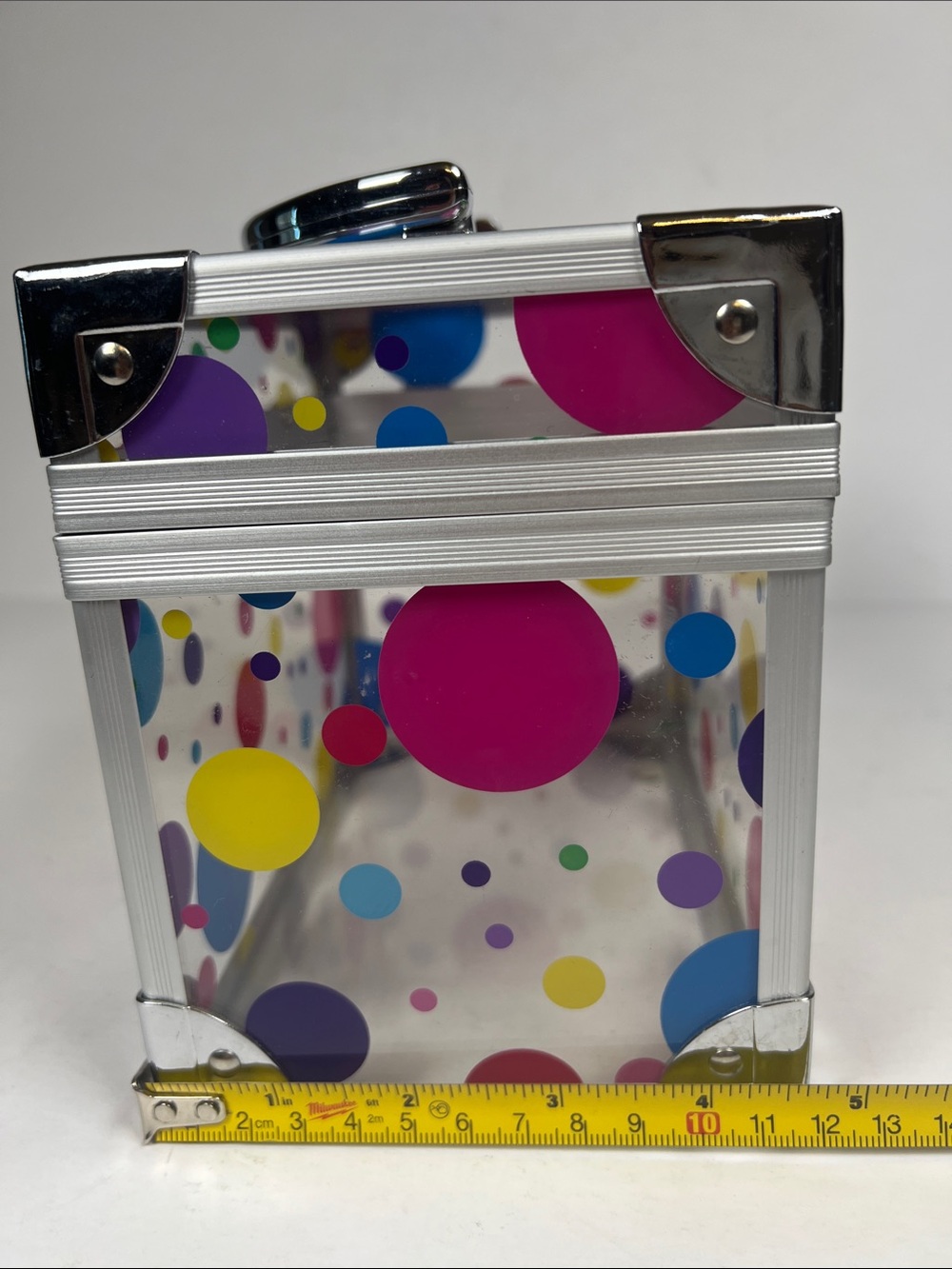 Caboodles Clear Cosmetic Case with Multicolor Polka Dots and Silver Trim - Picture 3 of 8